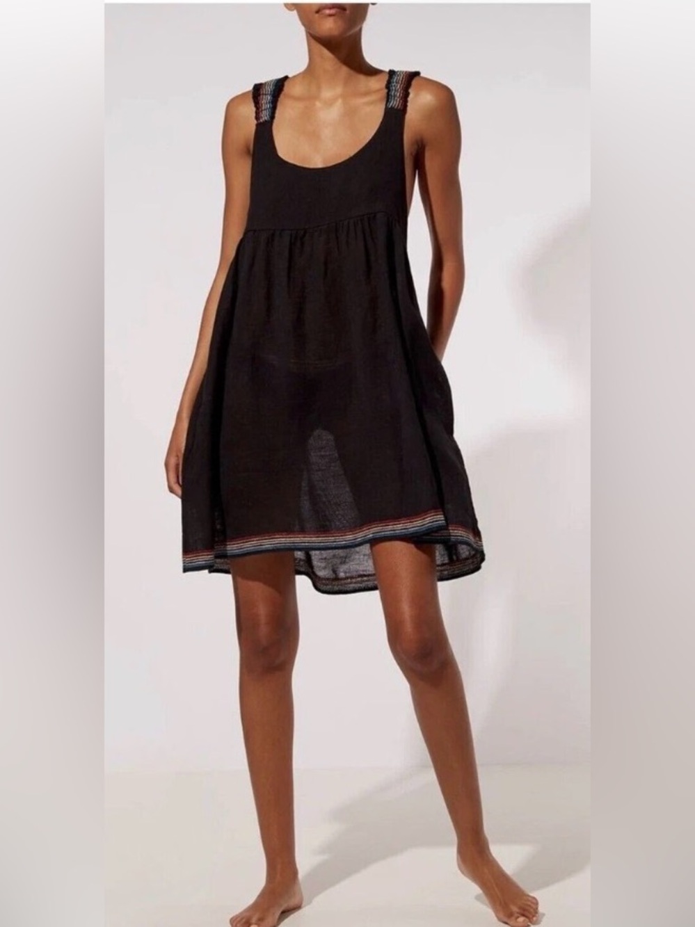 Solid & Striped The Jamie Dress Blackout Linen Blend Embroidered Strap NWT - Picture 1 of 11